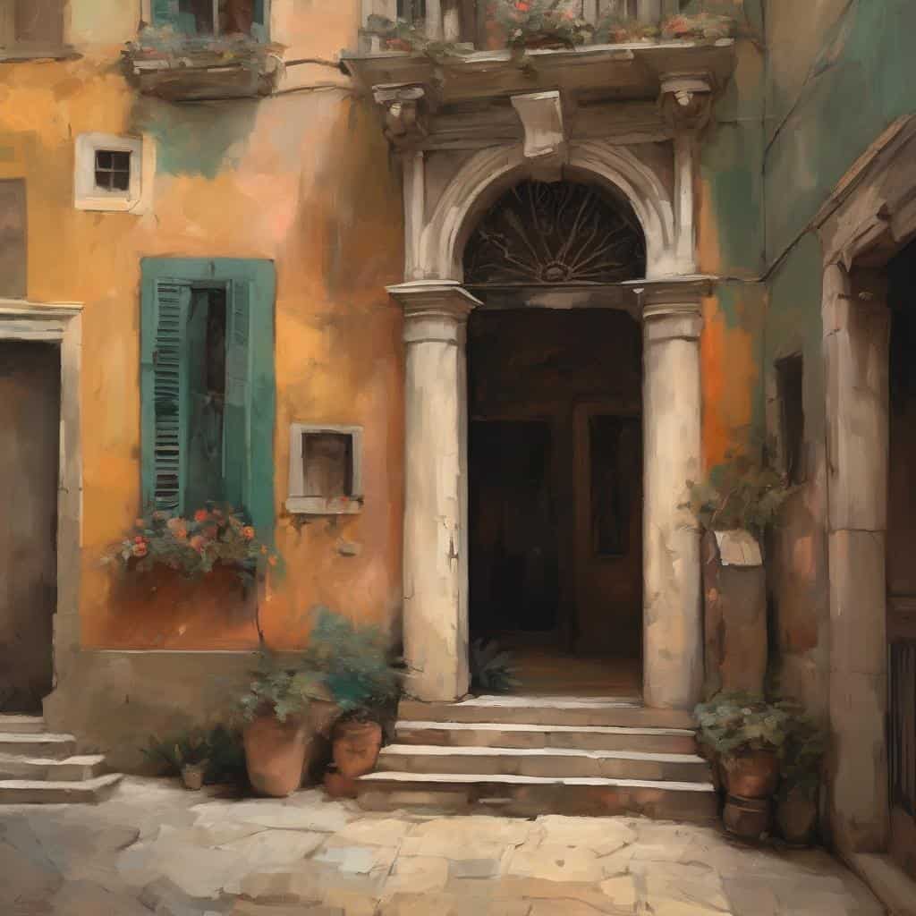 Καταπληκτική εικόνα παλιάς πόλης με ιστορική αρχιτεκτονική και χρωματιστά κτίρια, τέχνη και πολιτική στην τέχνη και την έκφραση.