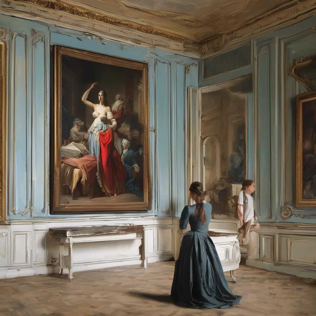 Εικόνες τέχνης και πολιτικής σε μουσείο, άτομα θαυμάζουν πίνακες ζωγραφικής, έκφραση και διαμαρτυρία μέσω τέχνης, ιστορία και πολιτισμός.